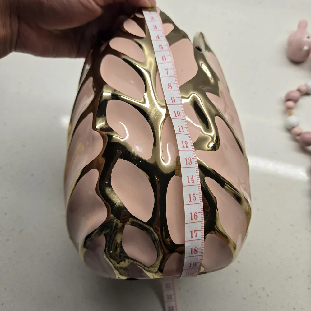 Gold and Pink Leaf Vase with Beaded Garland